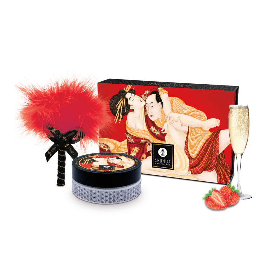 SHUNGA - KIT DE POUDRE DE MASSAGE COMESTIBLE Ã€ LA FRAISE