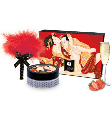 SHUNGA - KIT DE POUDRE DE MASSAGE COMESTIBLE Ã€ LA FRAISE