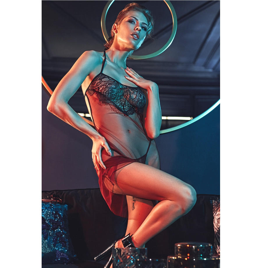 Robe lingerie rouge et noire Fantasme - Anaïs