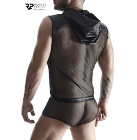 T-shirt à capuche wetlook et mesh - Regnes