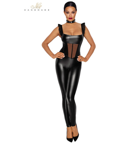 Combinaison wetlook et tulle F256