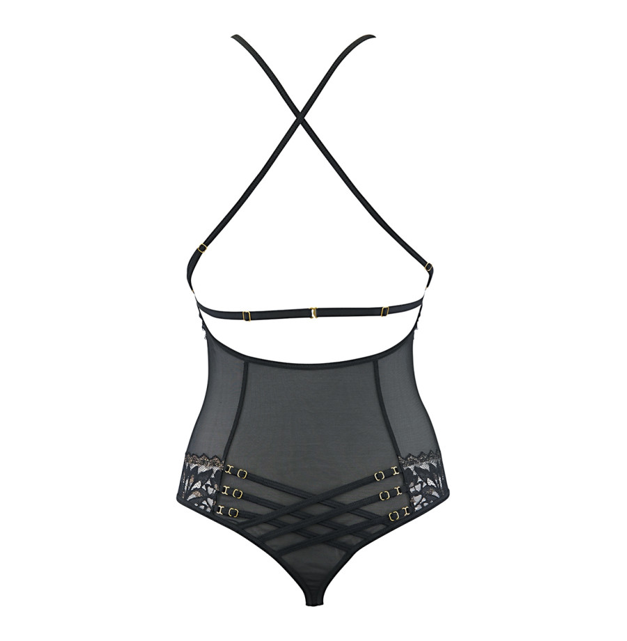 Body string tulle et dentelle noir V-10100 - Axami