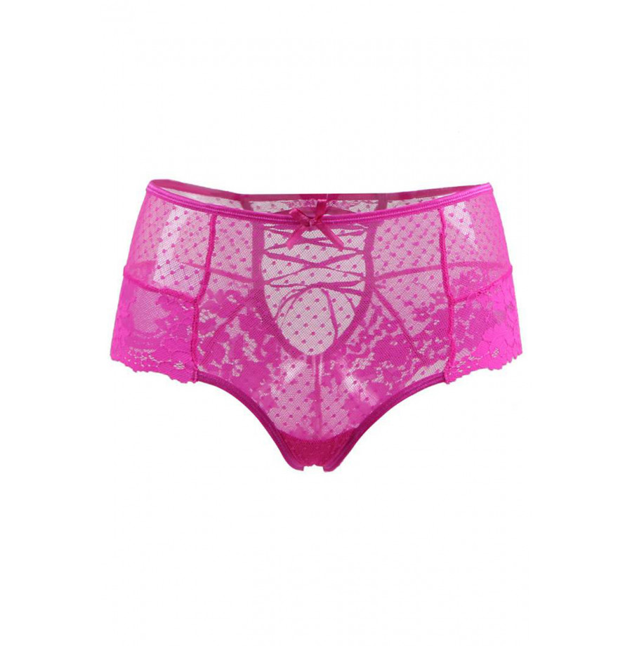 Tanga lacé dentelle taille haute Rose - Litolu Lingerie