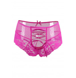 Tanga lacé dentelle taille haute Rose - Litolu Lingerie