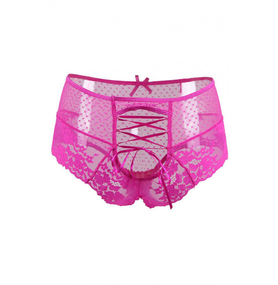 Tanga lacé dentelle taille haute Rose - Litolu Lingerie