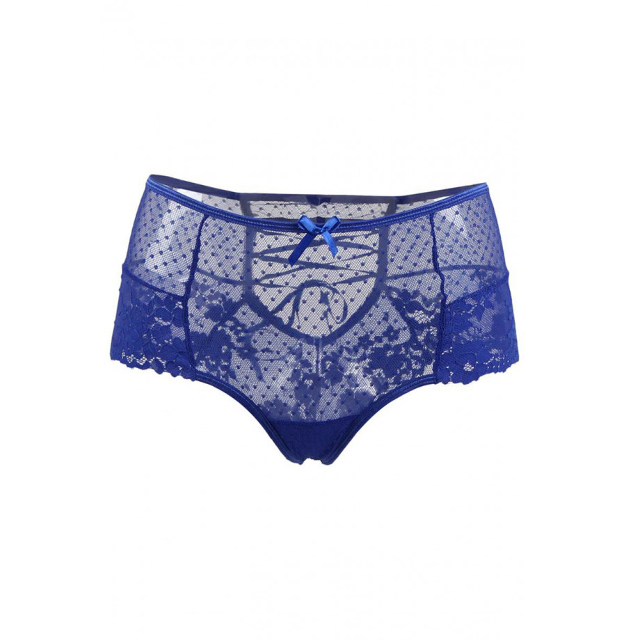 Tanga lacé dentelle taille haute Bleu - Litolu Lingerie