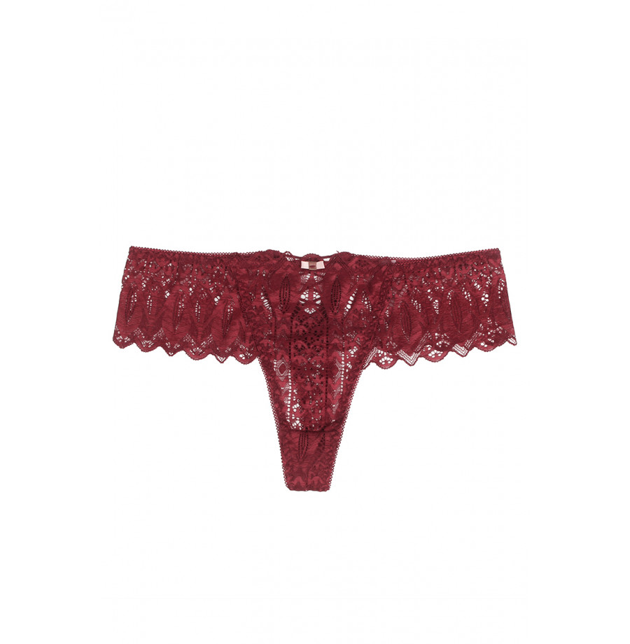 String dentelle dos lacé Bordeaux - Litolu Lingerie