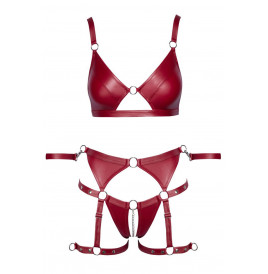Set soutien-gorge et slip à jarretelles ouvert rouge - Cottelli BONDAGE  