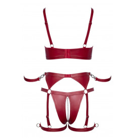 Set soutien-gorge et slip à jarretelles ouvert rouge - Cottelli BONDAGE  