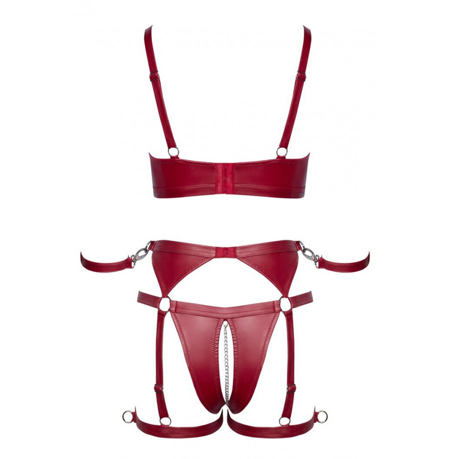 Set soutien-gorge et slip à jarretelles ouvert rouge - Cottelli BONDAGE  