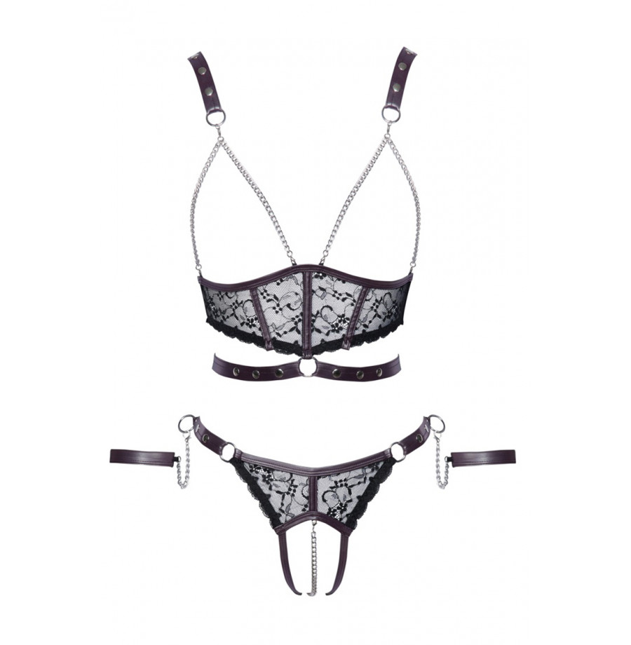 Ensemble ouvert 3 pièces noires - Cotelli Bondage 
