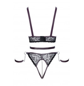 Ensemble ouvert 3 pièces noires - Cotelli Bondage 